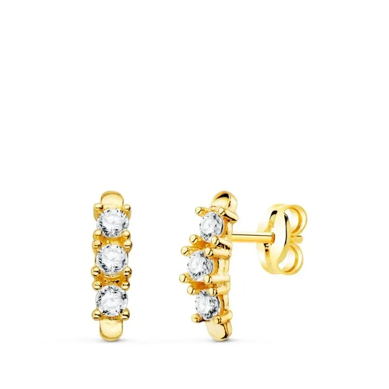 Pendientes oro 18k mujer 9.5 mm. barras verticales circonitas garras