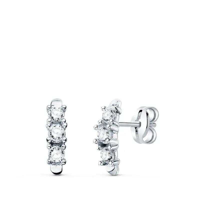 Pendientes oro blanco 18k mujer 9.5 mm. circontias garras barras vert