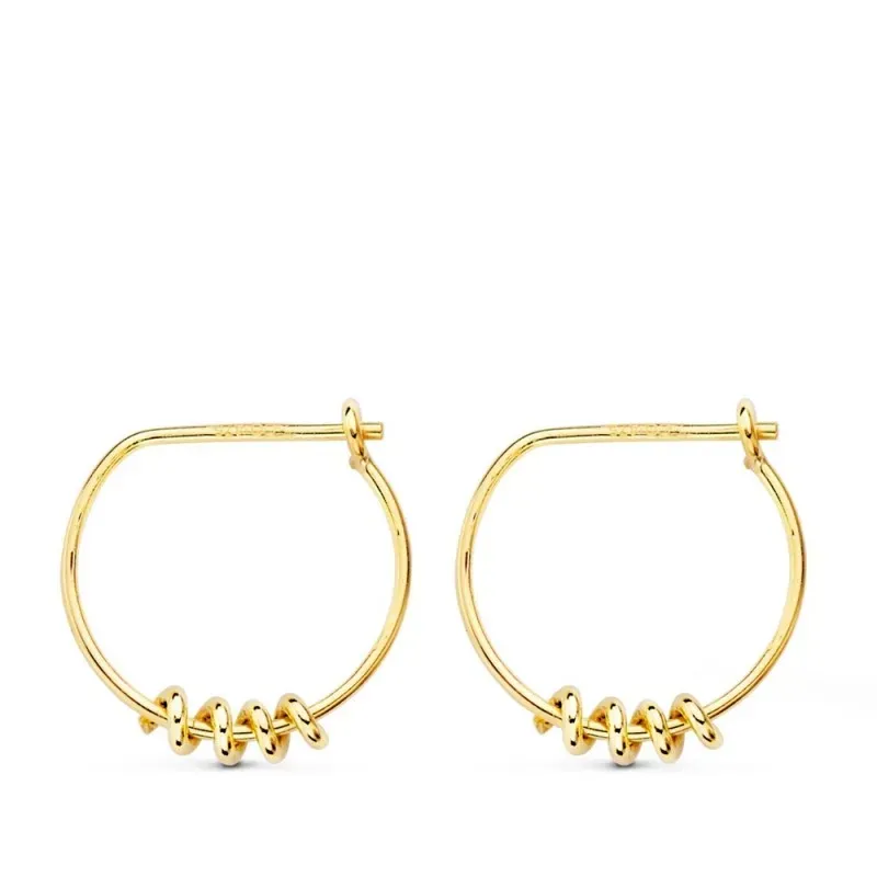 Pendientes oro 18k mujer 13 mm. aros detalle muelle