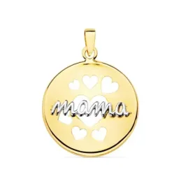 Colgante oro bicolor 18k mujer 18 mm. redondo corazones calados inscr