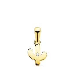 Colgante oro 18k mini cactus 8.5 mm. liso circonita centro
