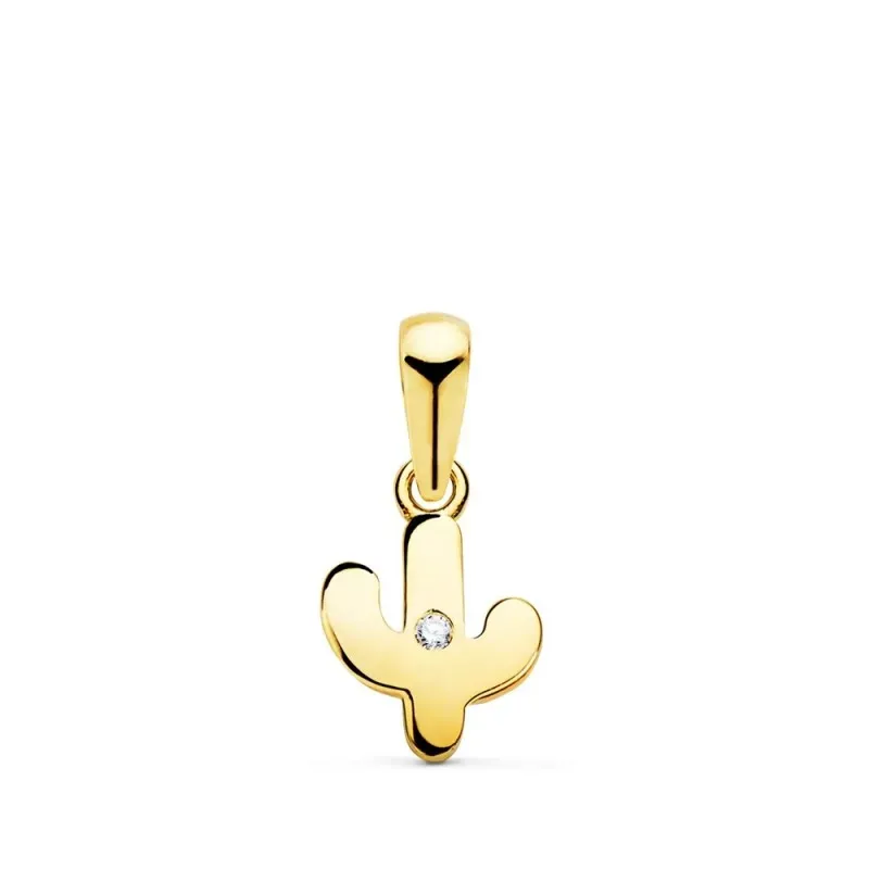 Colgante oro 18k mini cactus 8.5 mm. liso circonita centro