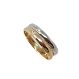 Alianza oro bicolor 18k dos brillantes 0.032ct. diámetro 2mm. Ancho 3