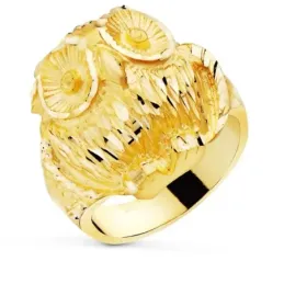 Sello oro 18k hombre macizo cabeza buho detalles realistas tallados