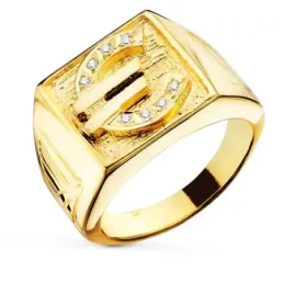 Sello oro 18k hombre símbolo euro centro combinado circonitas detalle