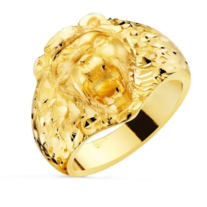 Sello oro 18k hombre cabeza león tallado