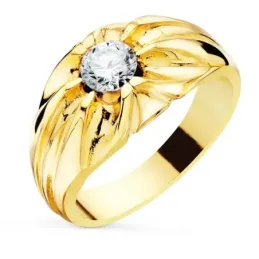Solitario oro 18k hombre circonita centro 5.5 mm. detalles