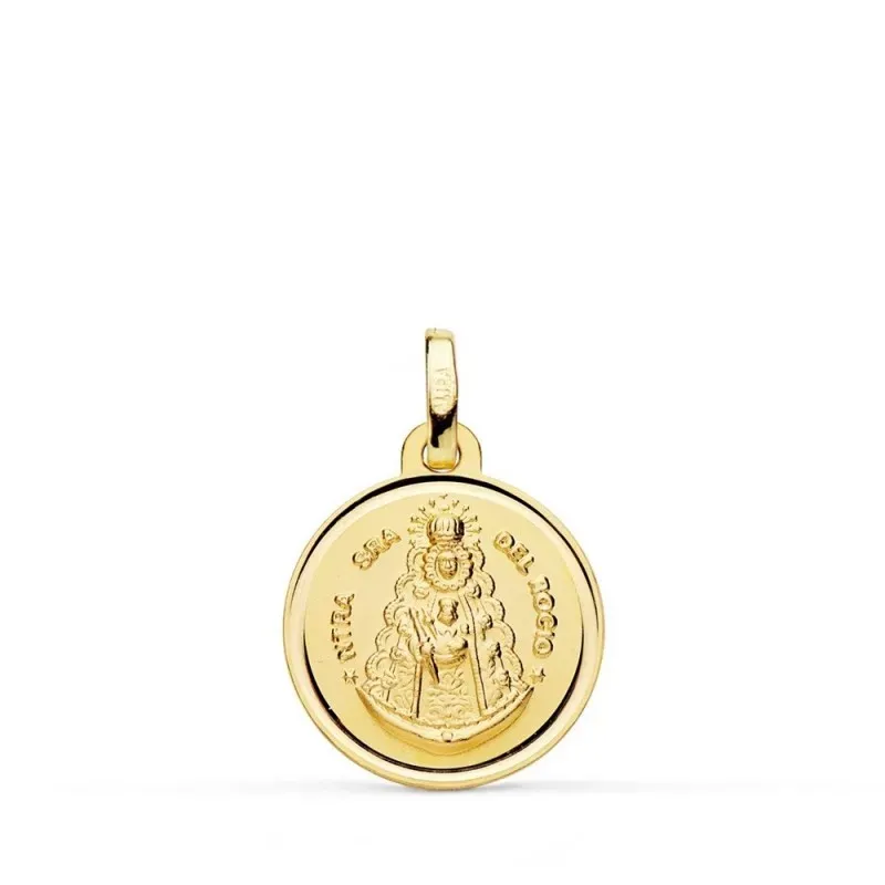 Virgen del Rocío medalla oro 18k unisex 16 mm. centro combinada lisa