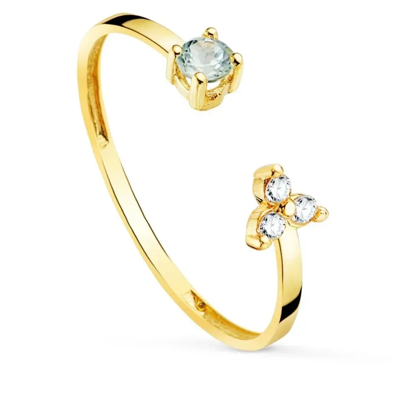 Sortija oro 18k mujer abierta diamantes 0.045ct. combinados aguamarin