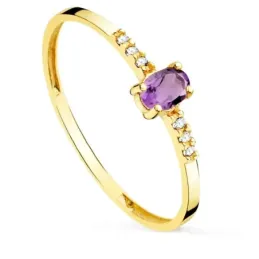 Sortija oro 18k mujer diamantes 0.03ct. combinados amatista centro ov