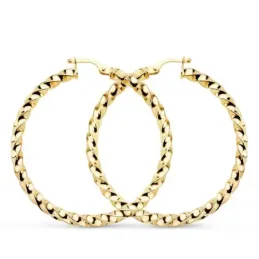 Pendientes oro 9k mujer aros 36 mm. huecos reliados brillo