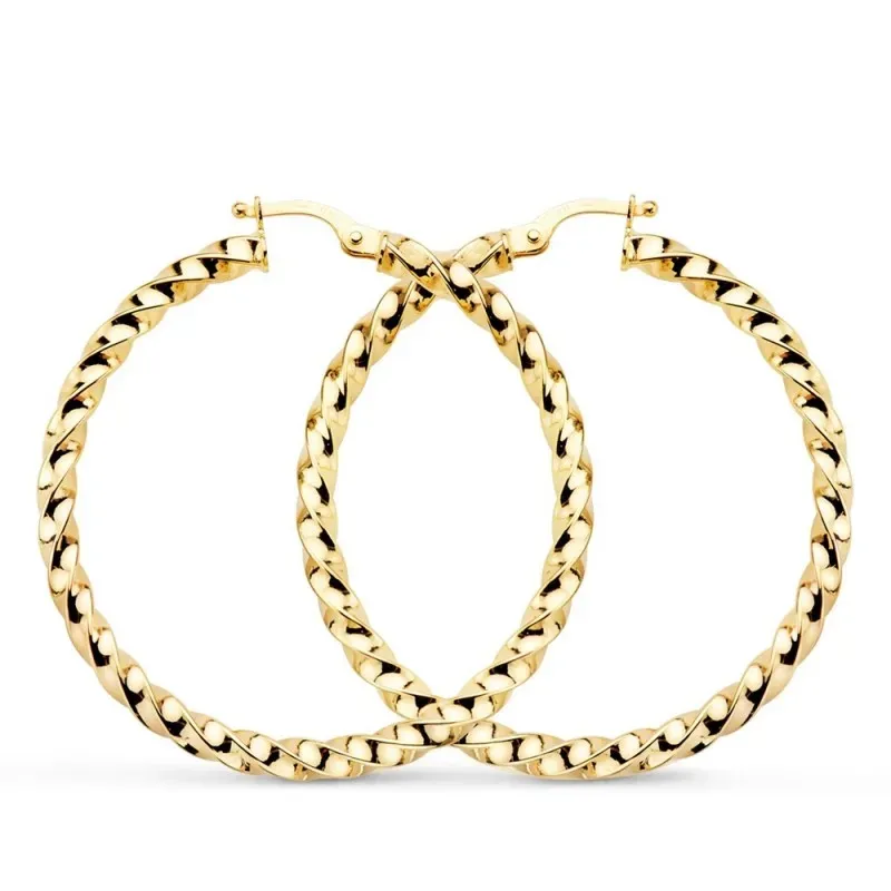 Pendientes oro 9k mujer aros 36 mm. huecos reliados brillo