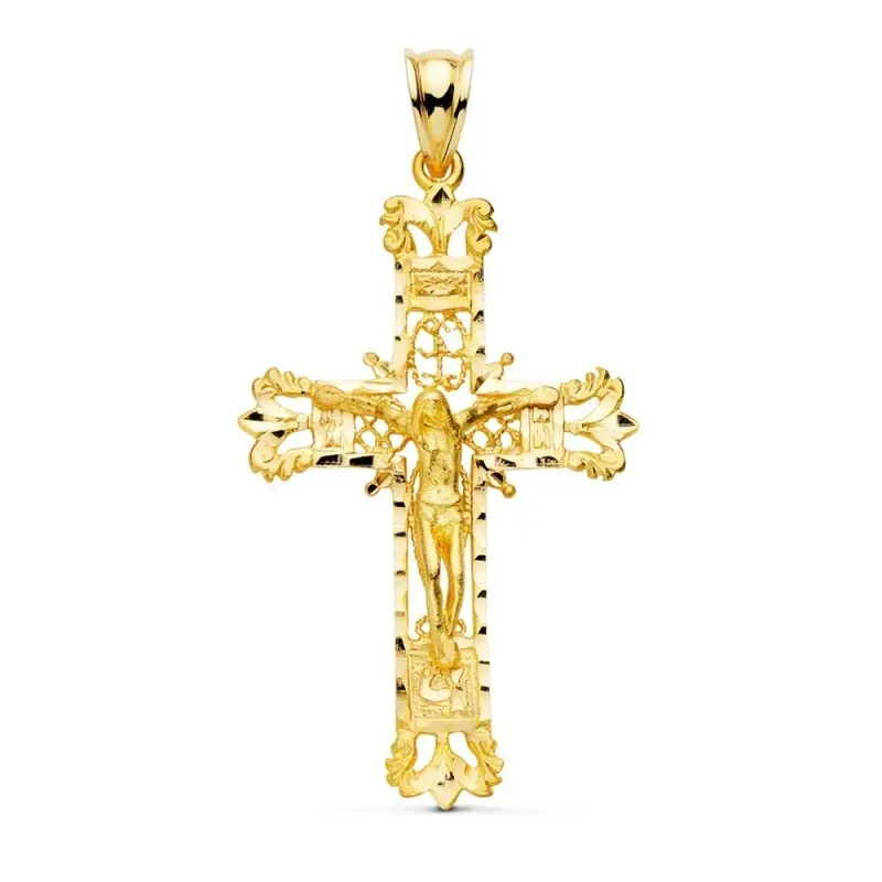 Cruz Cristo oro 18k unisex 42 mm. tallada filigrana