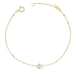 Pulsera oro bicolor 18k mujer 19 cm. rombo centro diamante 0.015ct. r