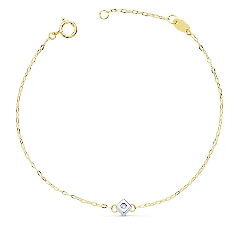 Pulsera oro bicolor 18k mujer 19 cm. rombo centro diamante 0.015ct. r