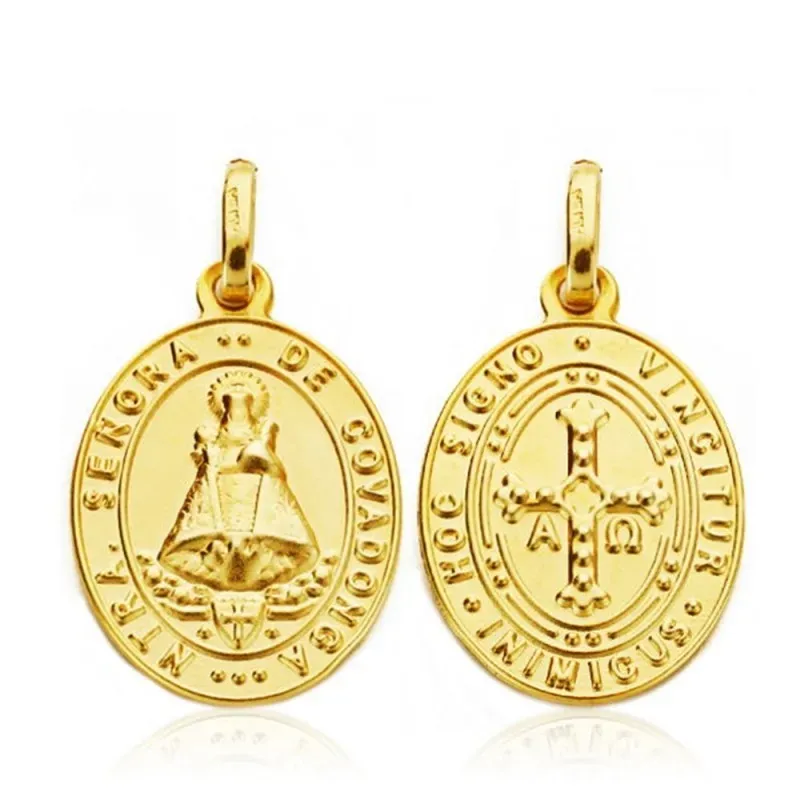 Medalla escapulario oro 18k Virgen Covadonga Cruz de la Victoria 20 m