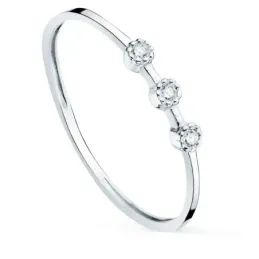 Sortija oro blanco 18k mujer tres diamantes centro 0.024ct. ancho cue