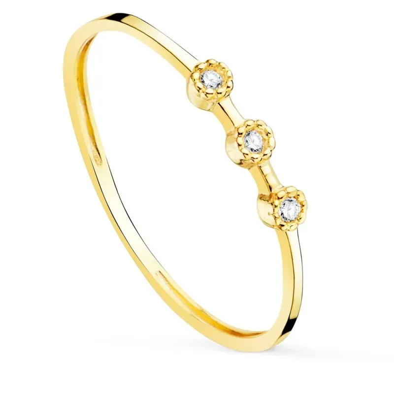 Sortija oro 18k mujer 3 diamantes 0.0240ct. ancho cuerpo 1.10 mm.