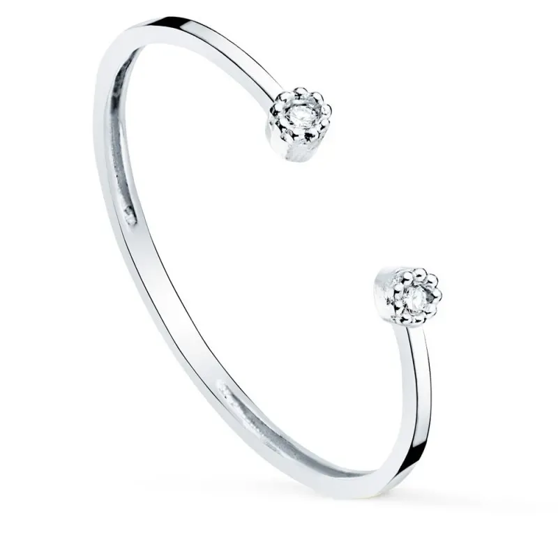 Sortija oro blanco 18k mujer dos diamantes 0.016ct. ancho cuerpo 1.10