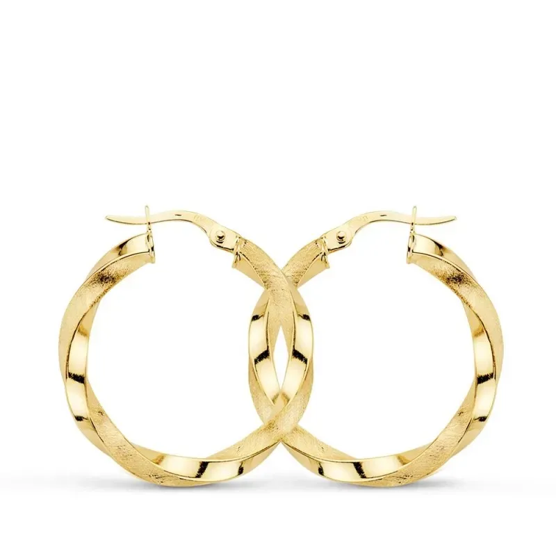 Pendientes oro 9k mujer 26 mm. aros reliados brillo mate