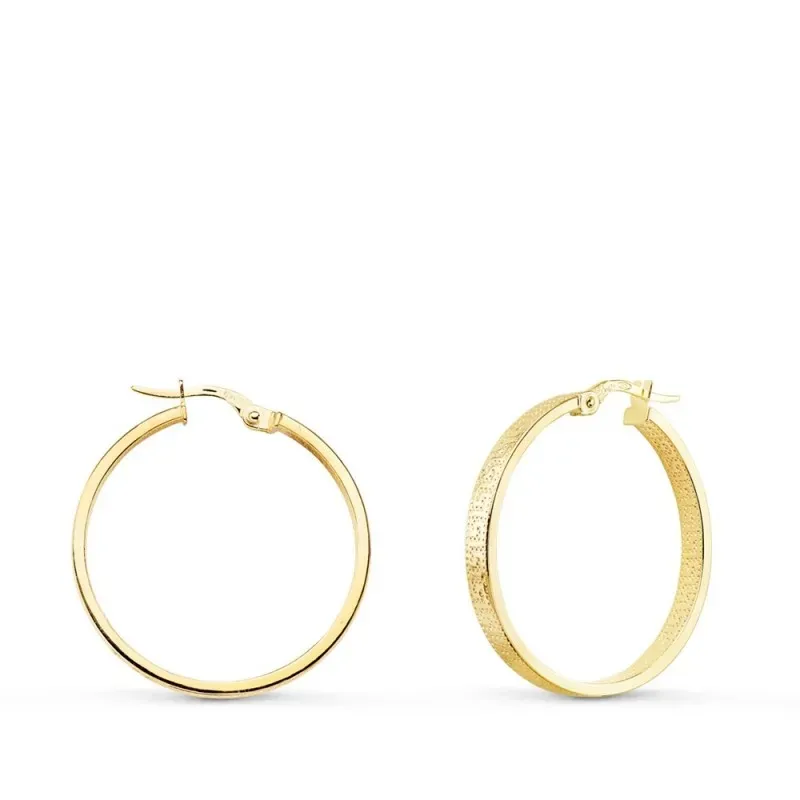 Pendientes oro 9k mujer aros 28 mm. detalle greca tubo rectangular