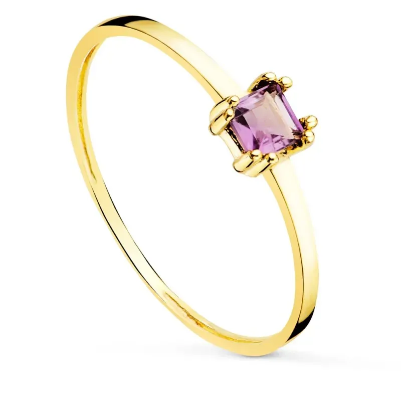 Sortija oro 18k mujer piedra amatista natural centro 4 mm. ancho cuer