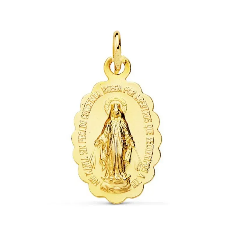 Virgen de la Milagrosa medalla oro 18k unisex 12 mm. tallada ovalada