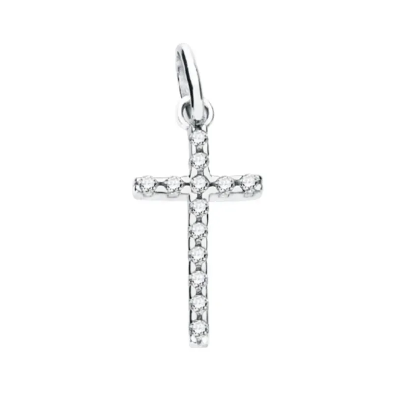 Cruz colgante oro blanco 9k mujer 22 mm. circonitas
