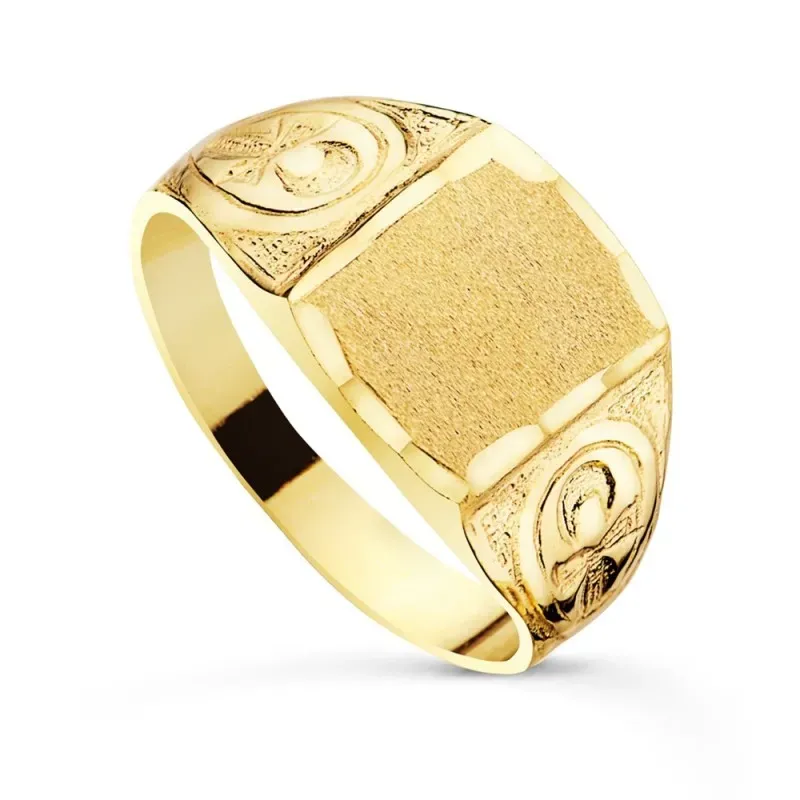 Sello oro 18k hombre Cruz de la vida detalles tallados bordes cabeza