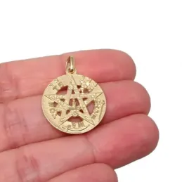 Colgante oro 18k tetragramatón 21mm. amuleto estrella protección esot