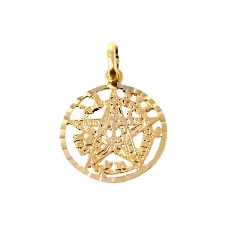 Colgante oro 18k tetragramatón 19mm. unisex amuleto estrella calado