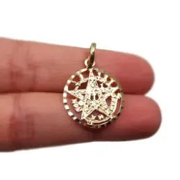 Colgante oro 18k tetragramatón 19mm. unisex amuleto estrella calado