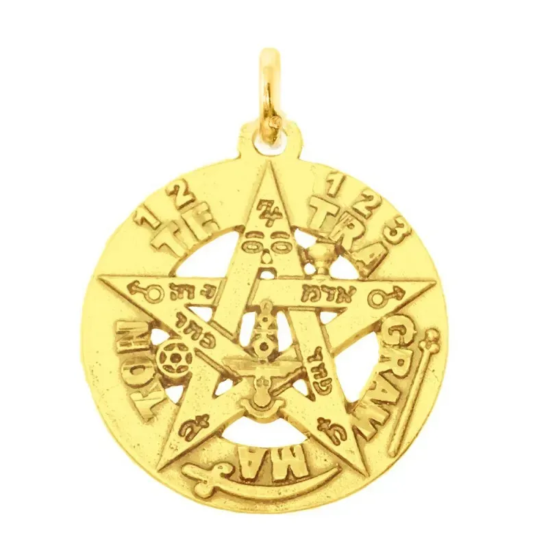Colgante oro 18k tetragramatón 26mm. unisex amuleto estrella protecci