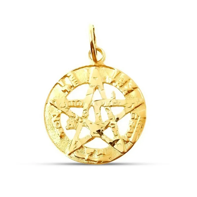Colgante oro 18k tetragramatón 16mm. amuleto unisex centro estrella p