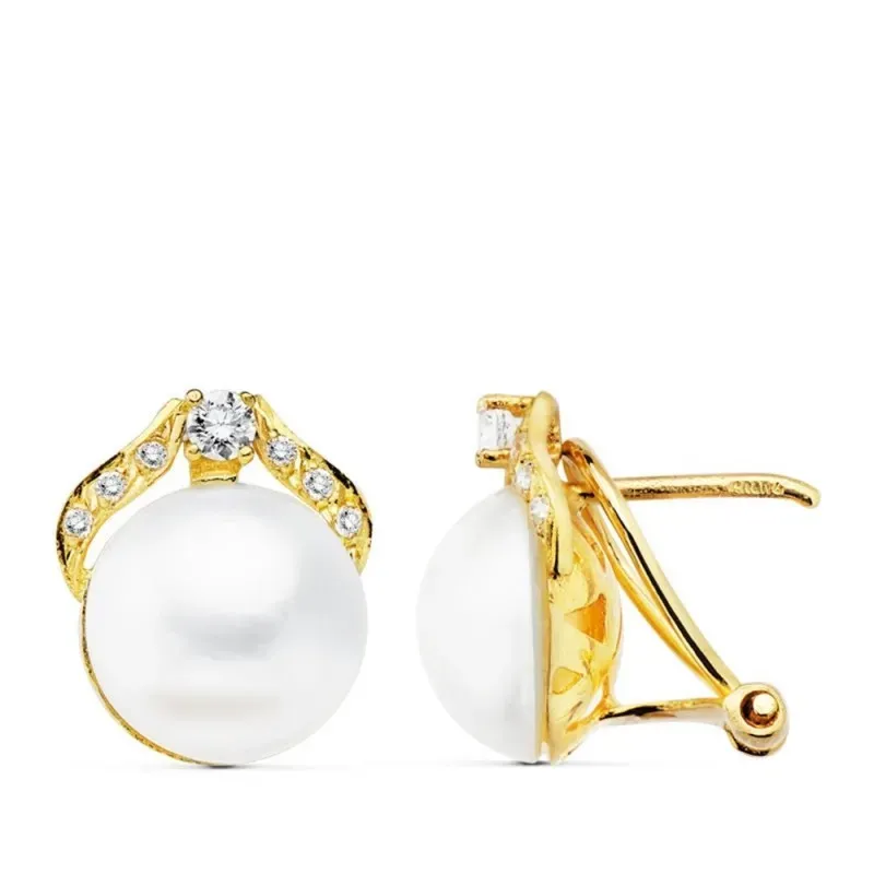 Pendientes oro 18k mujer 14 mm. perla japonesa centro combinada circo