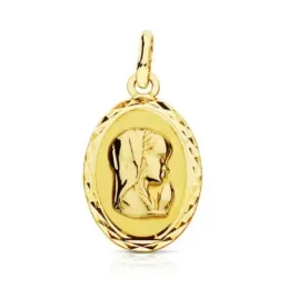 Virgen Niña colgante medalla 9k niña 19 mm. detalles bordes bisel