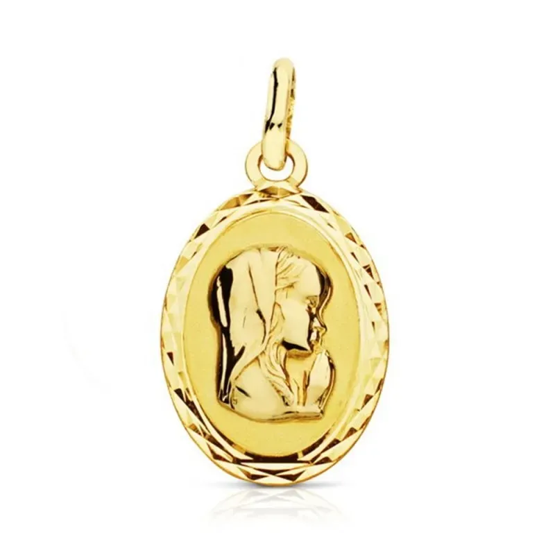 Virgen Niña colgante medalla 9k niña 19 mm. detalles bordes bisel
