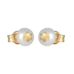Pendientes oro 18k mujer perlas cultivadas 6 mm. flor centro presión