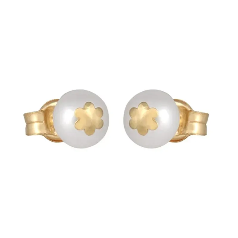 Pendientes oro 18k mujer perlas cultivadas 6 mm. flor centro presión