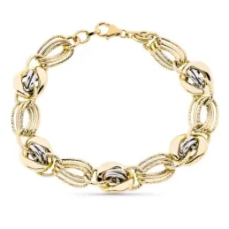 Pulsera oro bicolor 9k mujer 20 cm. hueca eslabones formas combinadas