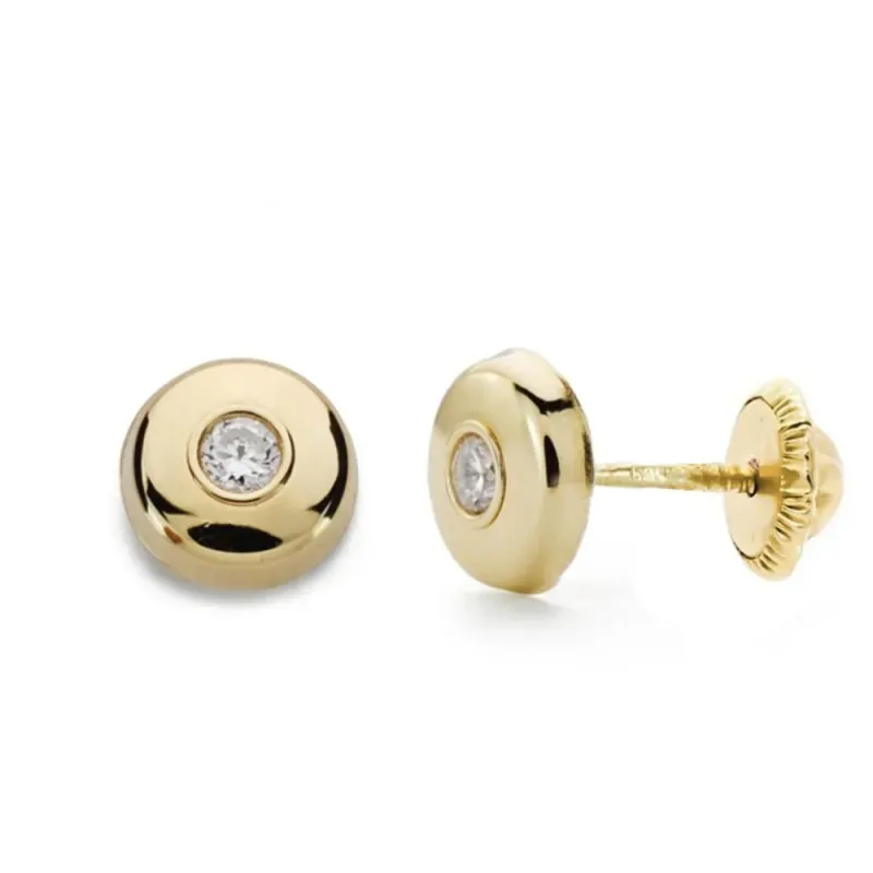 Pendientes oro 9k mujer 7 mm. redondos lisos circonita centro presión