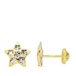 Pendientes oro bicolor 9k niña 8 mm. forma estrellas caladas tornillo