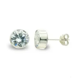 Pendientes oro blanco 9k mujer 7 mm. chatón circonita centro presión