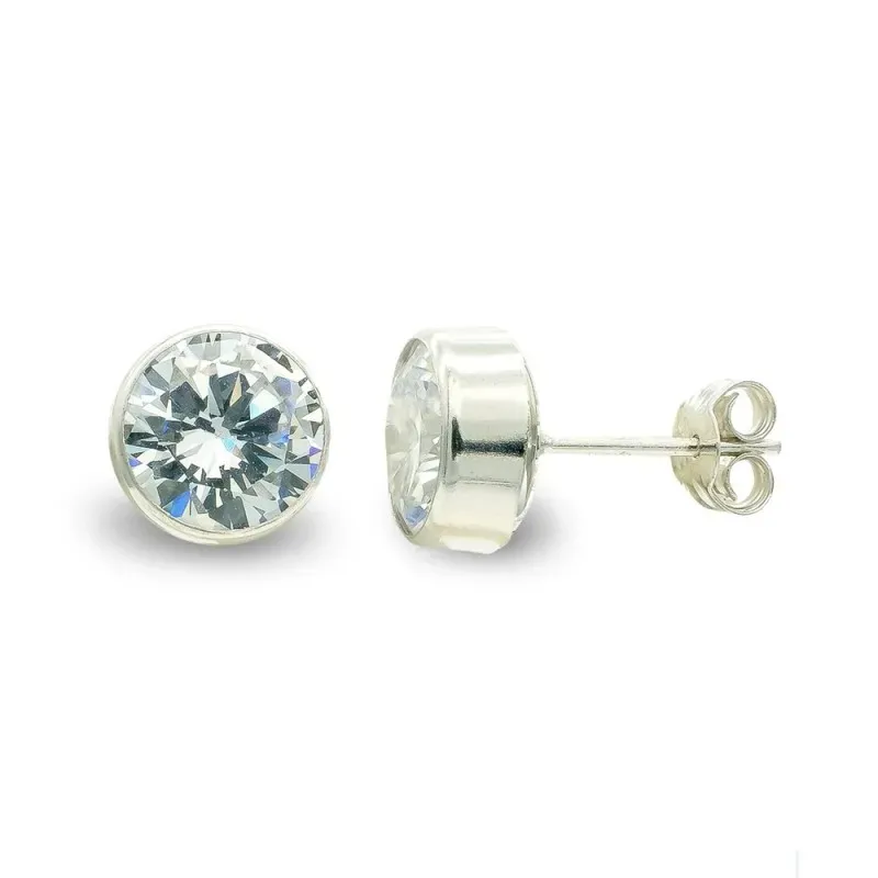Pendientes oro blanco 9k mujer 7 mm. chatón circonita centro presión