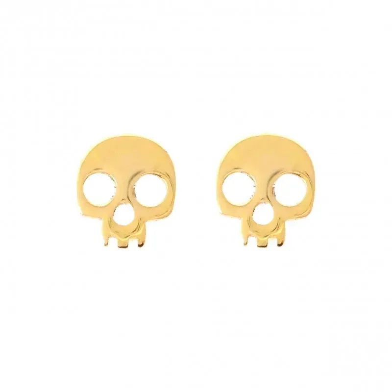 Pendientes oro 18k niña 5 mm. forma calavera lisa calada presión