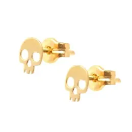 Pendientes oro 18k niña 5 mm. forma calavera lisa calada presión