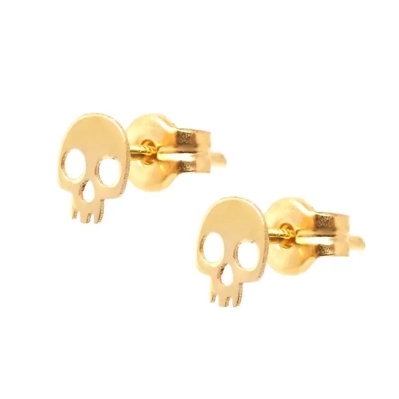 Pendientes oro 18k niña 5 mm. forma calavera lisa calada presión