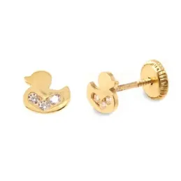 Pendientes oro 18k niña 5.5 mm. forma pato circonitas combinadas liso