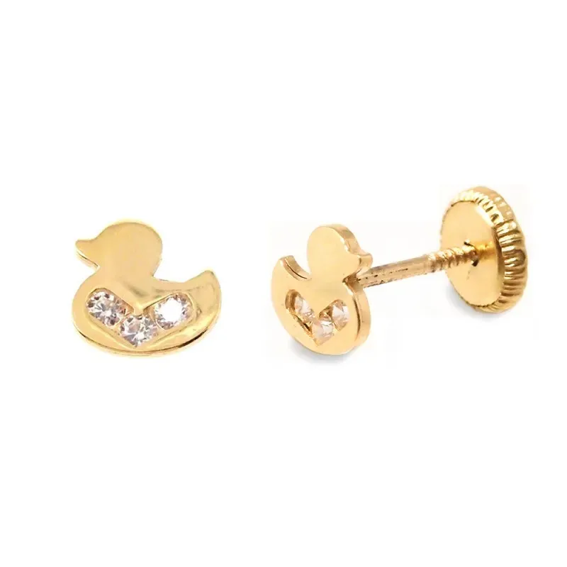 Pendientes oro 18k niña 5.5 mm. forma pato circonitas combinadas liso