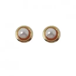 Pendientes oro 18k niña 4.2 mm. perla 2.30 mm. centro bisel liso cier